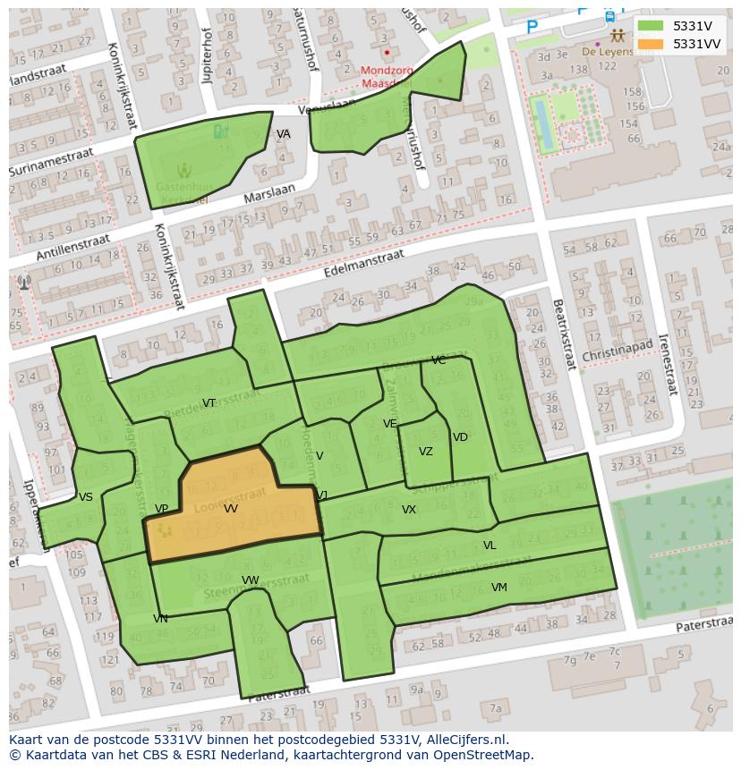 Afbeelding van het postcodegebied 5331 VV op de kaart.