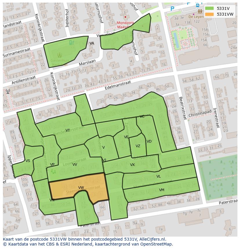Afbeelding van het postcodegebied 5331 VW op de kaart.