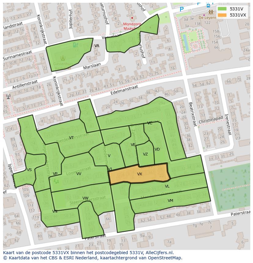 Afbeelding van het postcodegebied 5331 VX op de kaart.