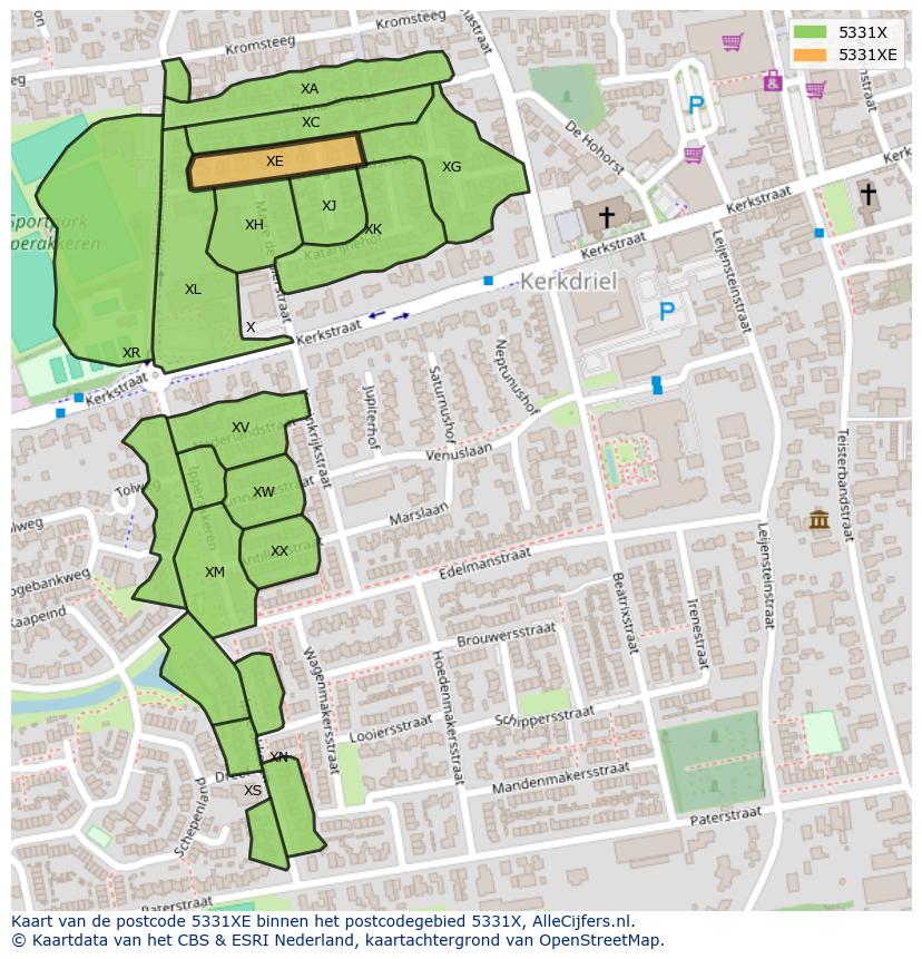 Afbeelding van het postcodegebied 5331 XE op de kaart.
