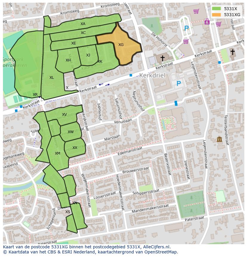 Afbeelding van het postcodegebied 5331 XG op de kaart.