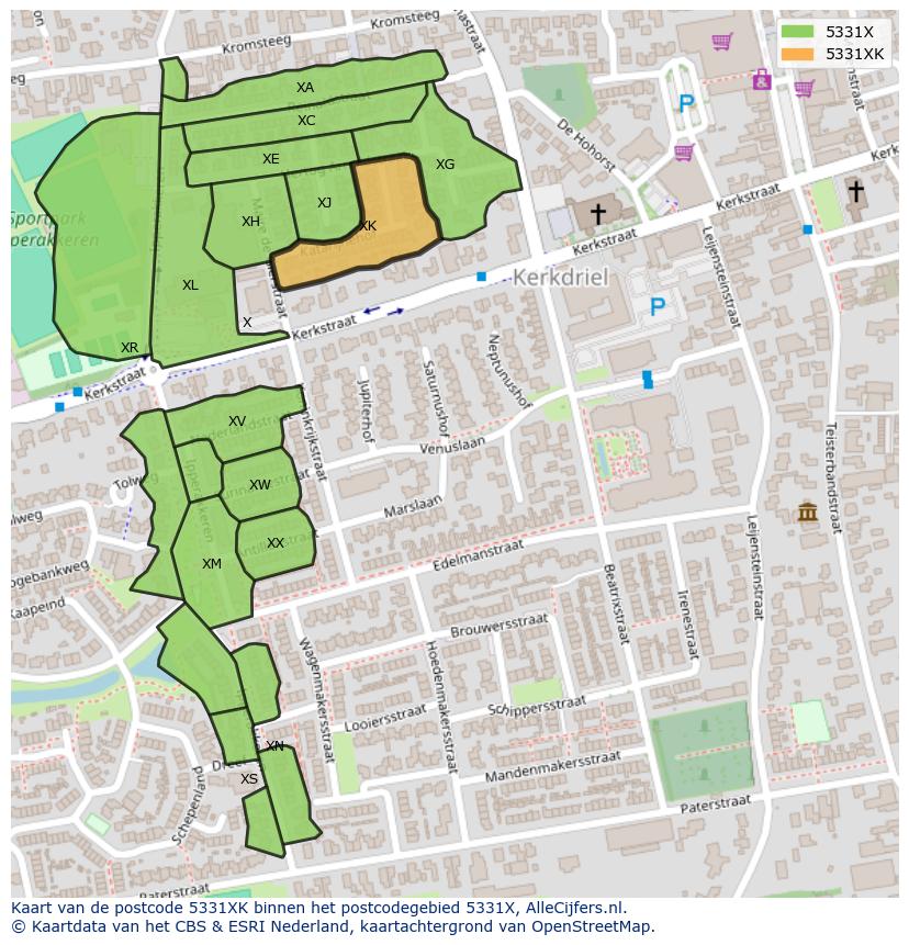 Afbeelding van het postcodegebied 5331 XK op de kaart.