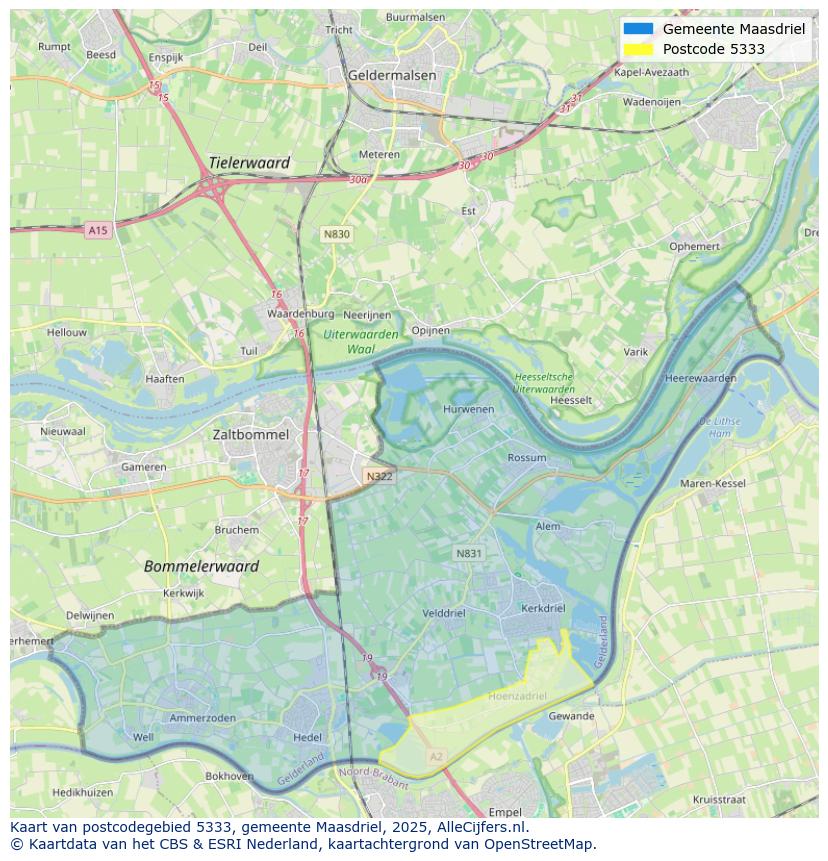 Afbeelding van het postcodegebied 5333 op de kaart.