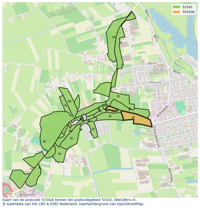 Afbeelding van het postcodegebied 5334 JA op de kaart.
