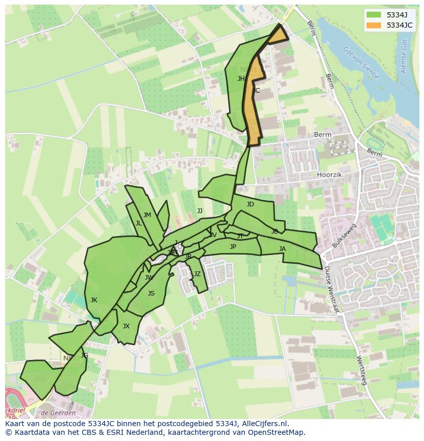 Afbeelding van het postcodegebied 5334 JC op de kaart.