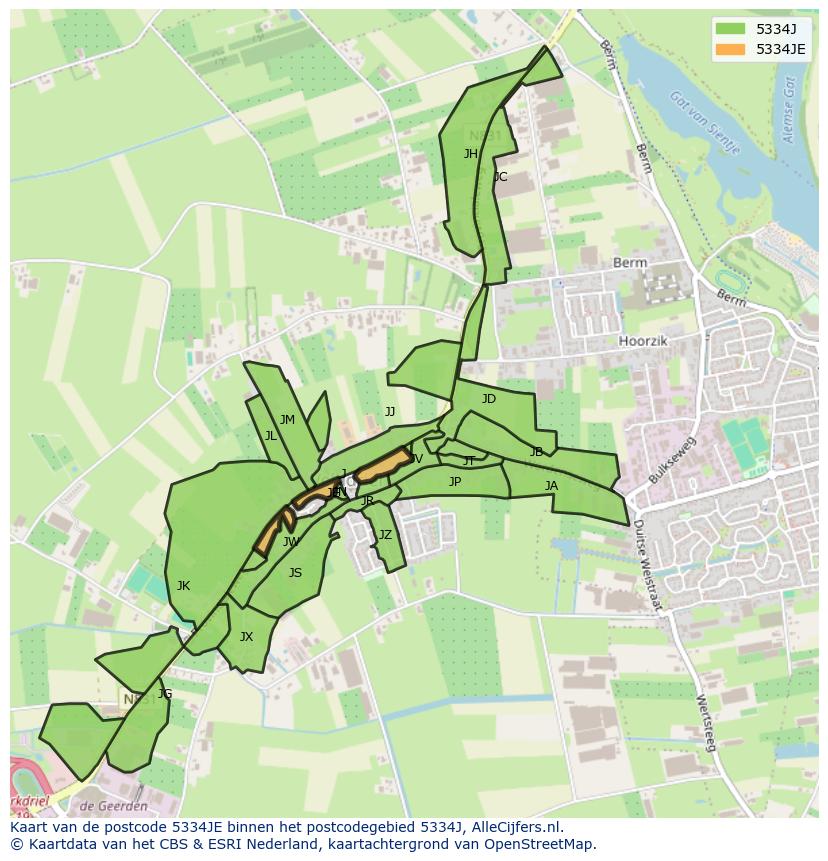 Afbeelding van het postcodegebied 5334 JE op de kaart.