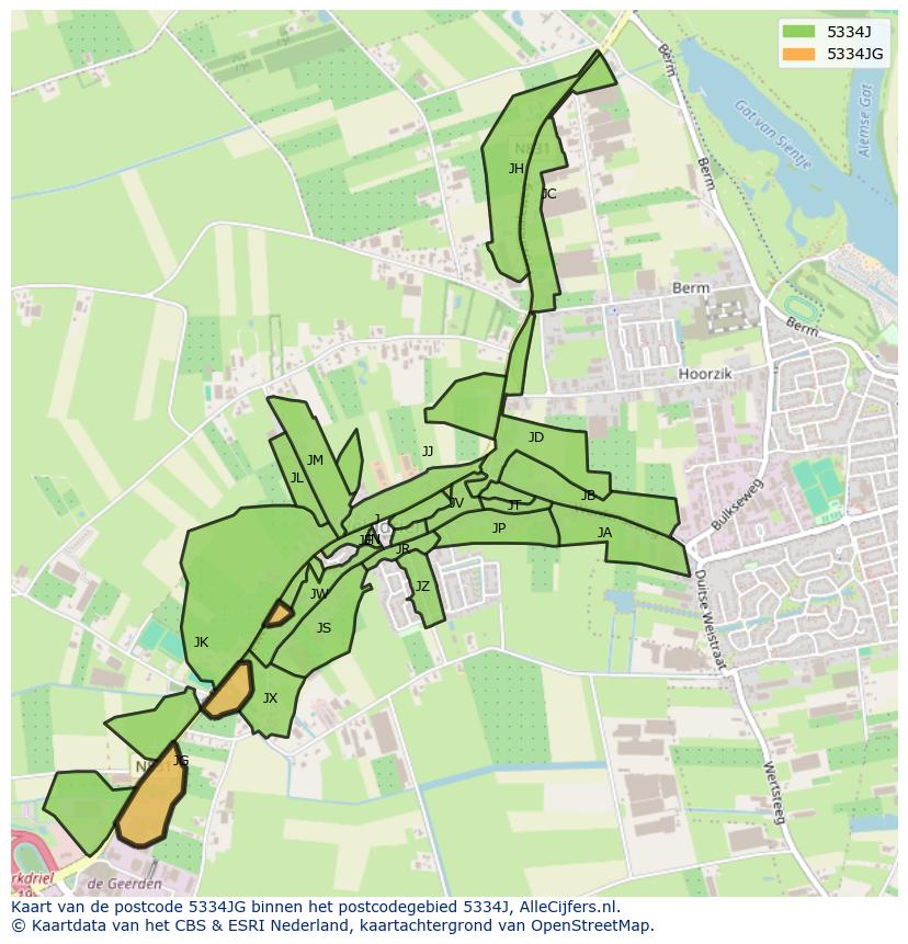 Afbeelding van het postcodegebied 5334 JG op de kaart.