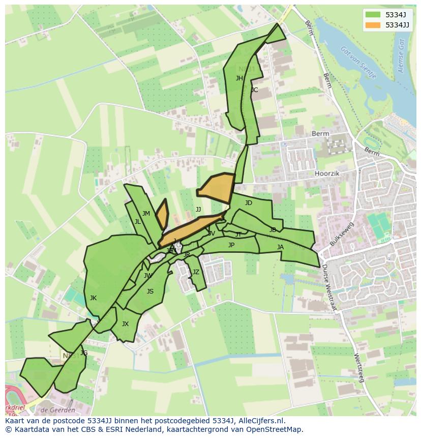 Afbeelding van het postcodegebied 5334 JJ op de kaart.