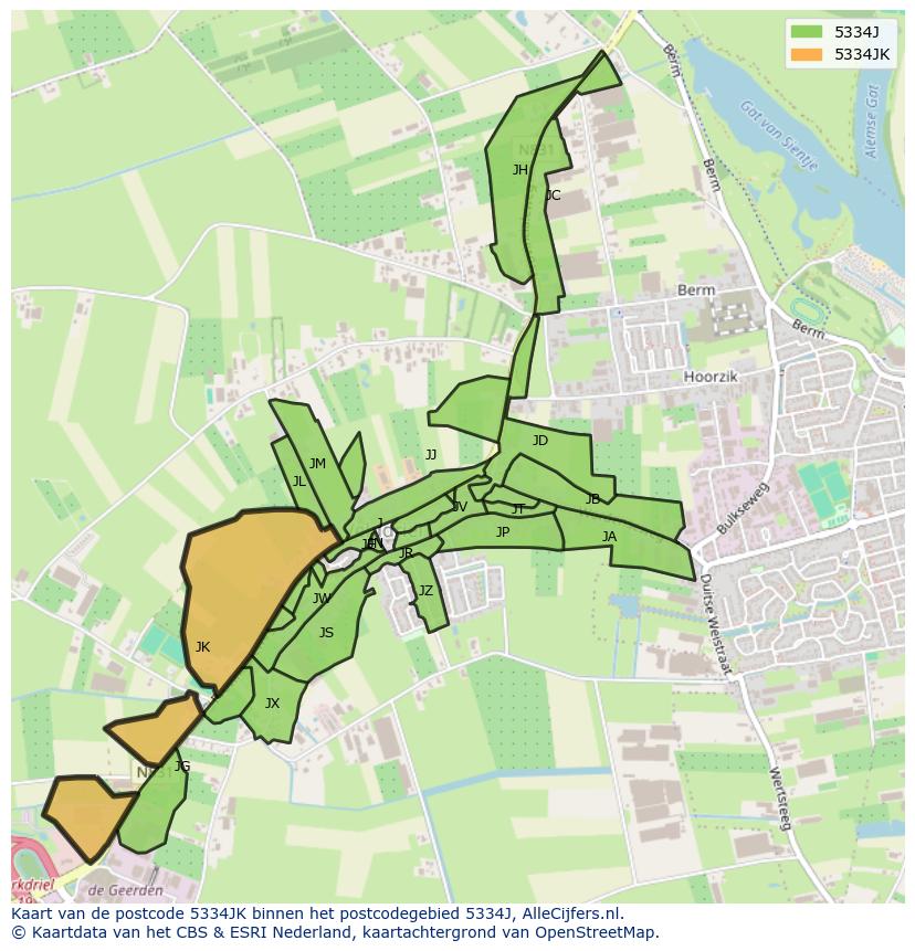 Afbeelding van het postcodegebied 5334 JK op de kaart.
