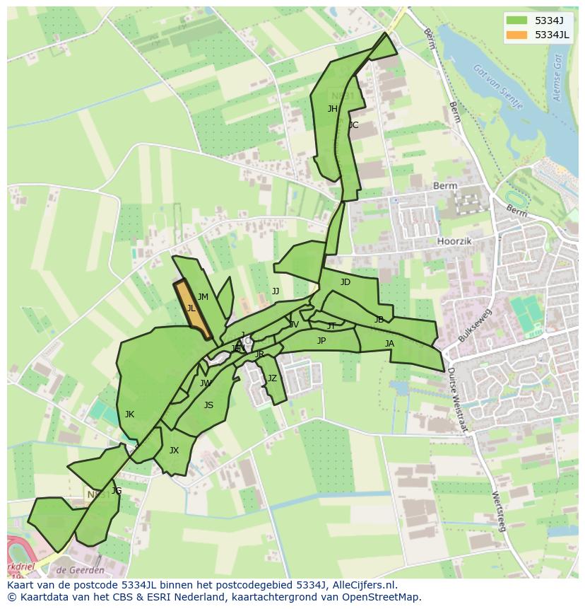 Afbeelding van het postcodegebied 5334 JL op de kaart.