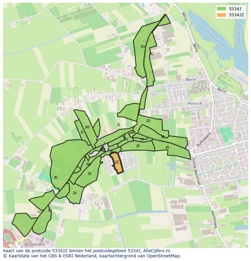 Afbeelding van het postcodegebied 5334 JZ op de kaart.
