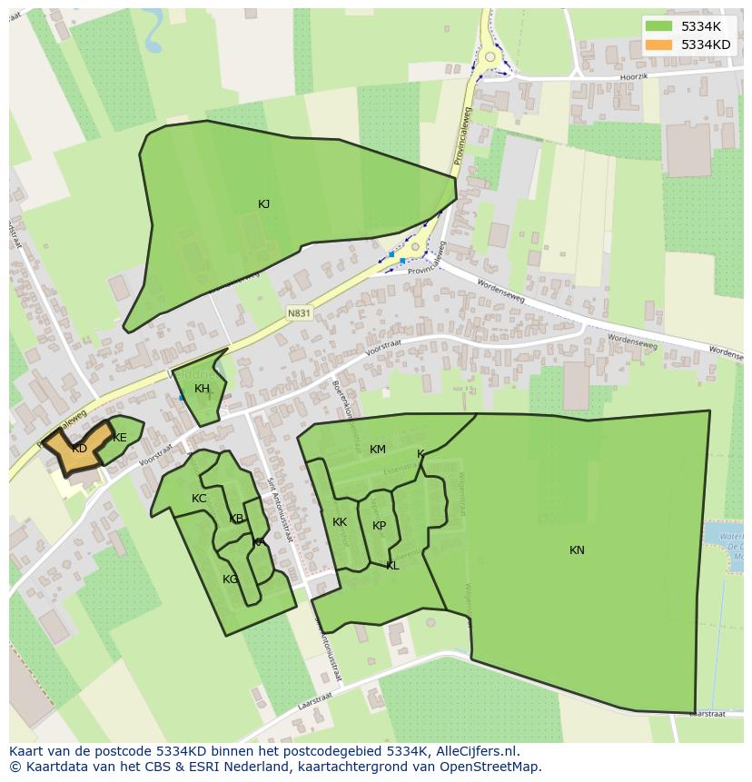 Afbeelding van het postcodegebied 5334 KD op de kaart.