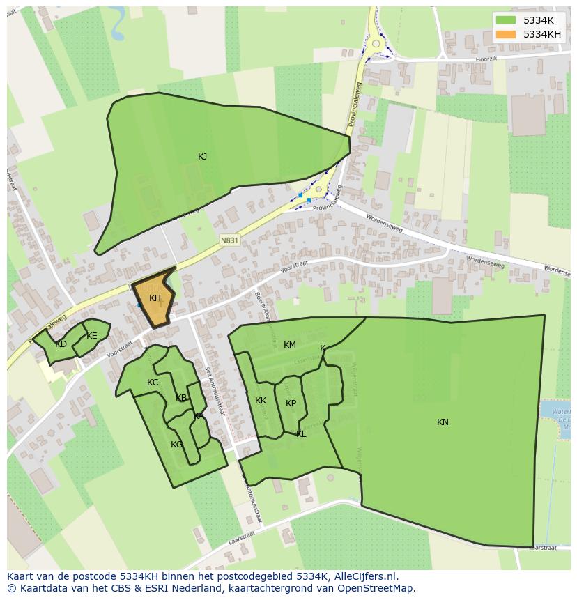 Afbeelding van het postcodegebied 5334 KH op de kaart.