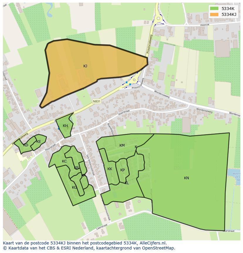 Afbeelding van het postcodegebied 5334 KJ op de kaart.