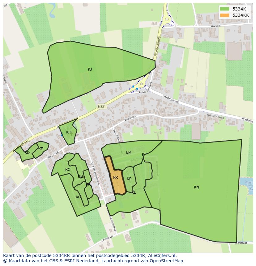 Afbeelding van het postcodegebied 5334 KK op de kaart.
