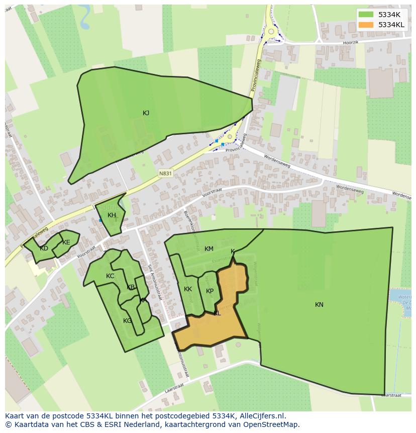Afbeelding van het postcodegebied 5334 KL op de kaart.