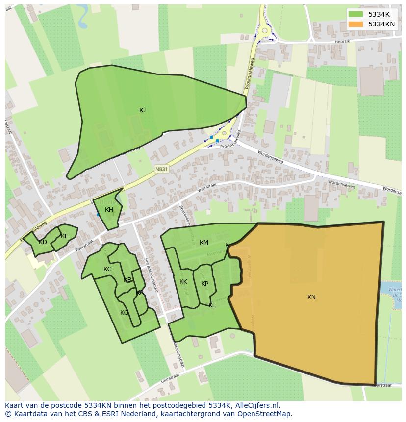 Afbeelding van het postcodegebied 5334 KN op de kaart.