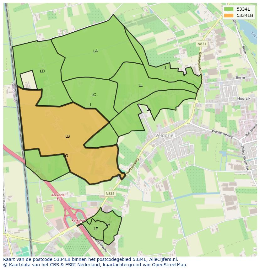 Afbeelding van het postcodegebied 5334 LB op de kaart.