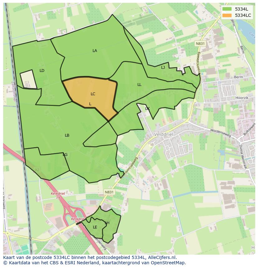 Afbeelding van het postcodegebied 5334 LC op de kaart.