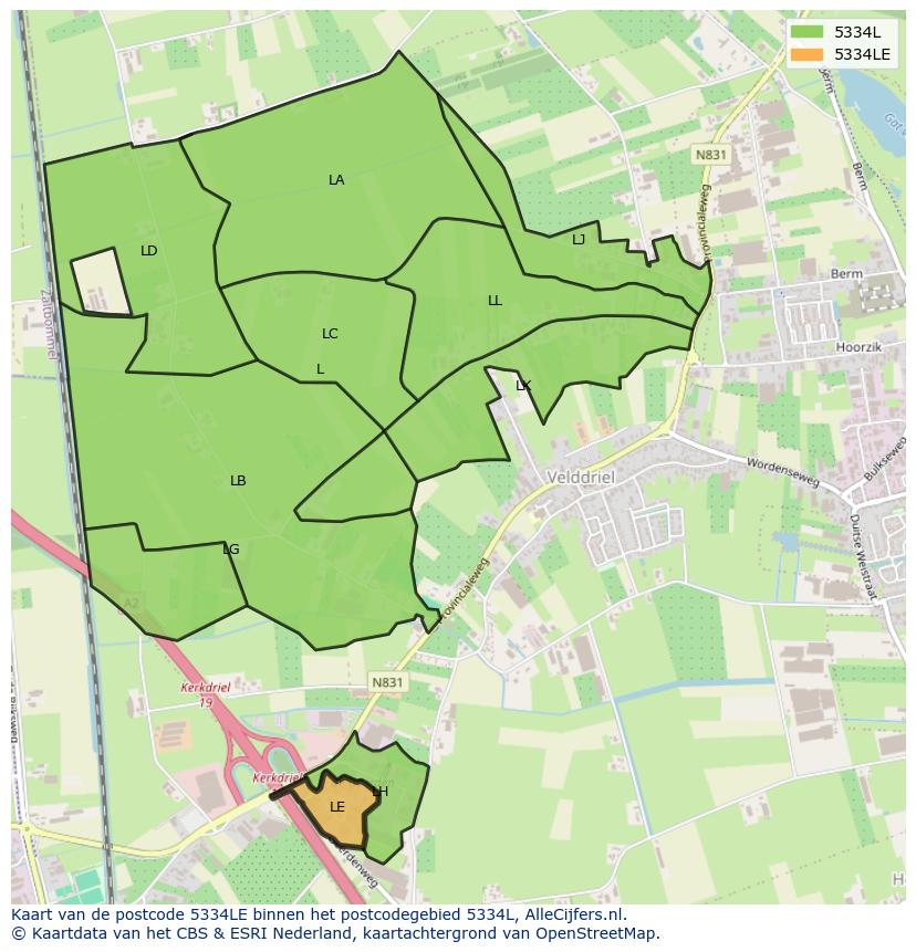 Afbeelding van het postcodegebied 5334 LE op de kaart.