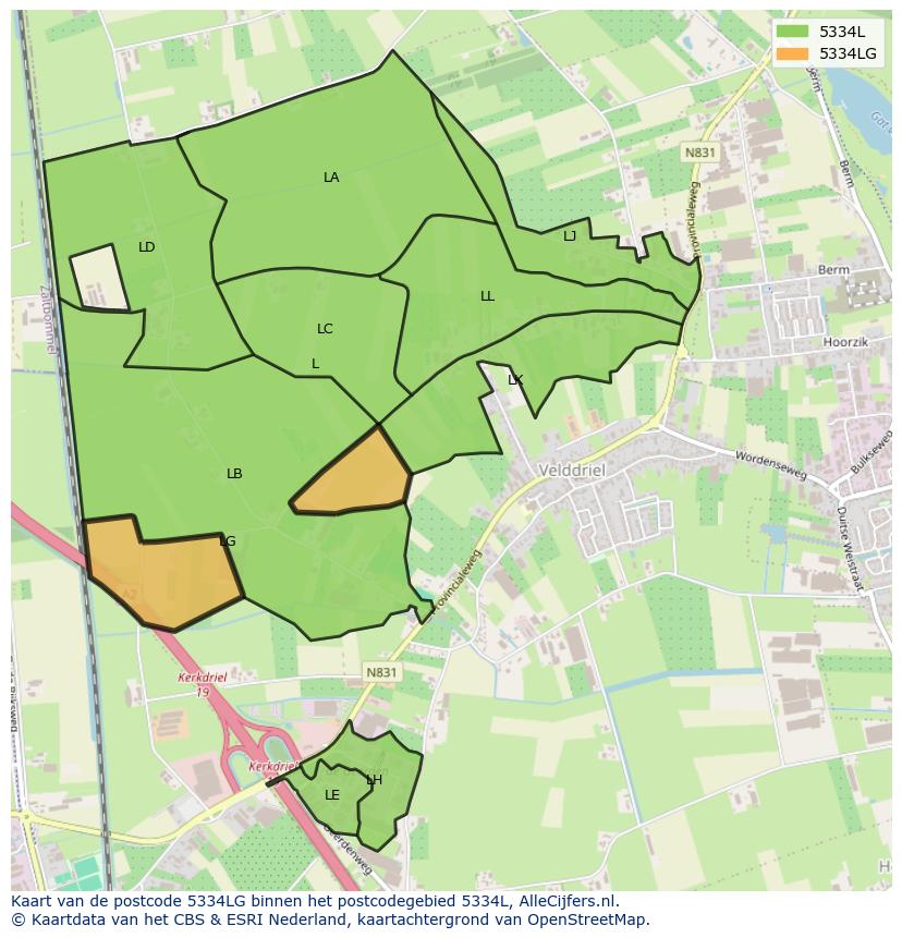 Afbeelding van het postcodegebied 5334 LG op de kaart.