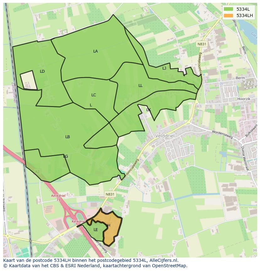 Afbeelding van het postcodegebied 5334 LH op de kaart.