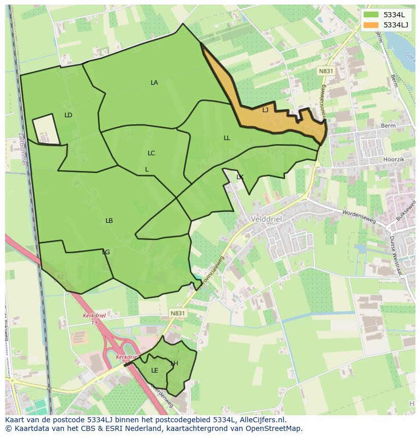 Afbeelding van het postcodegebied 5334 LJ op de kaart.
