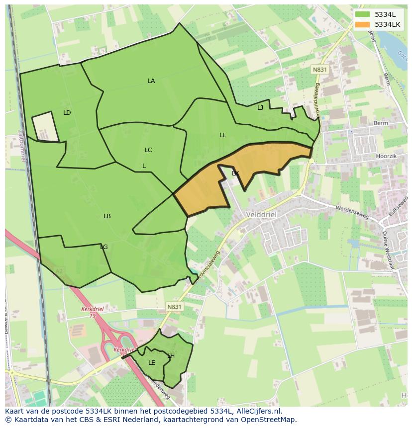 Afbeelding van het postcodegebied 5334 LK op de kaart.