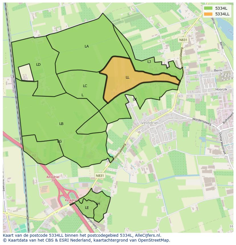 Afbeelding van het postcodegebied 5334 LL op de kaart.