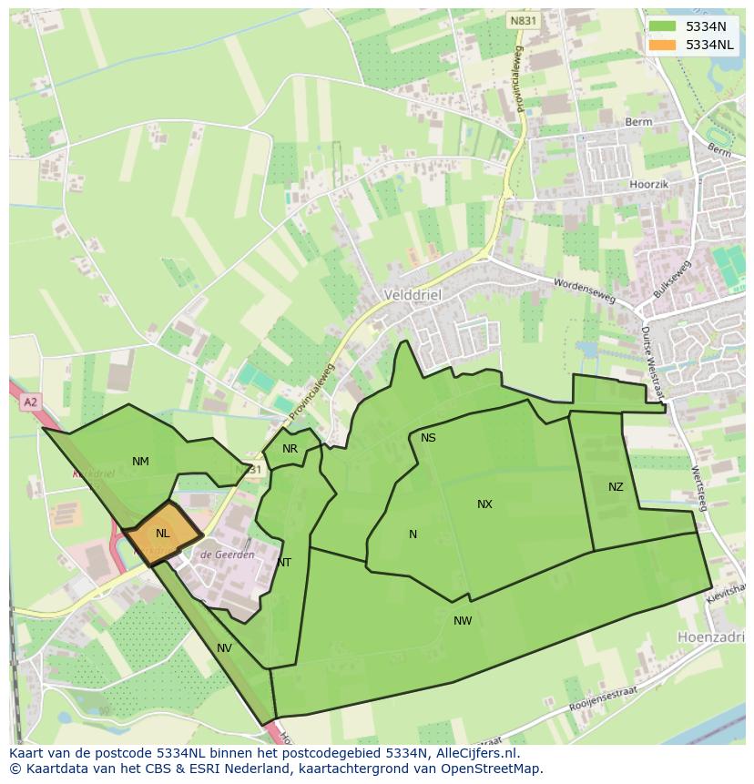 Afbeelding van het postcodegebied 5334 NL op de kaart.