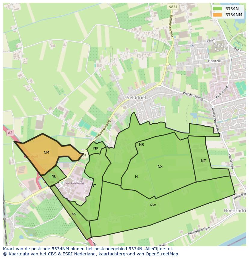Afbeelding van het postcodegebied 5334 NM op de kaart.