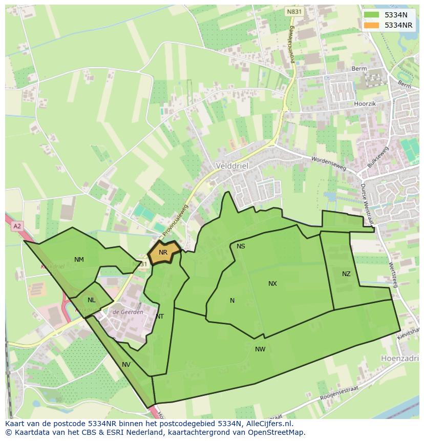 Afbeelding van het postcodegebied 5334 NR op de kaart.