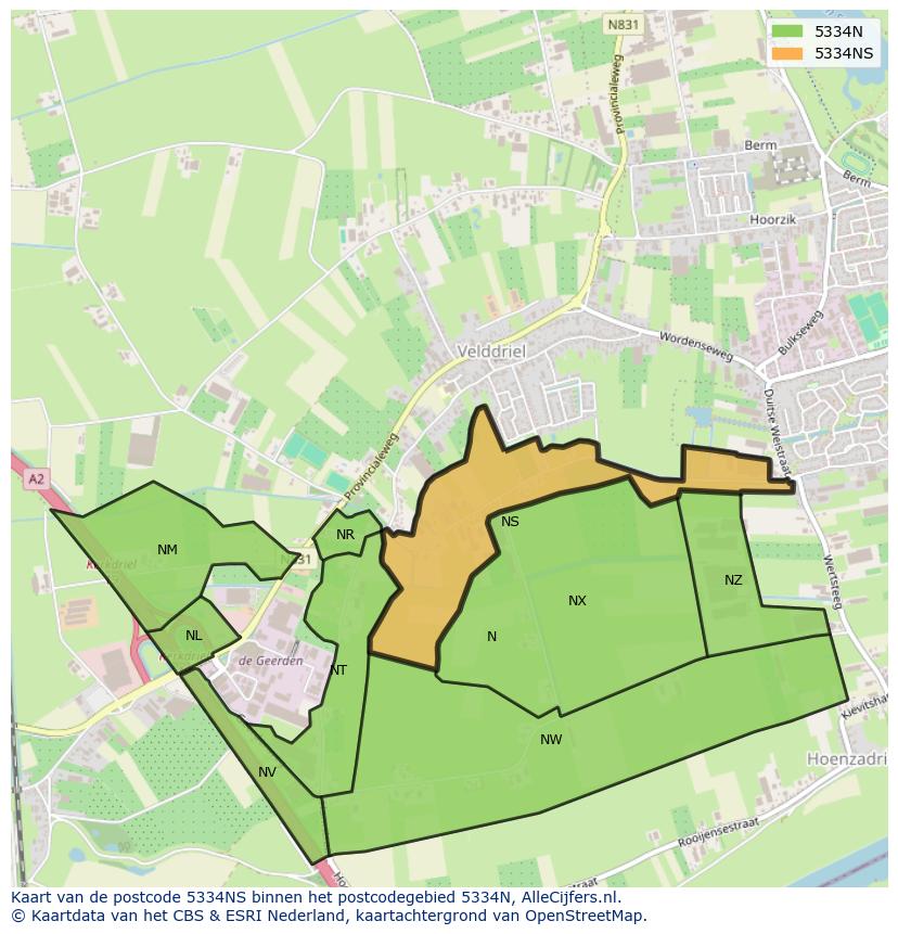 Afbeelding van het postcodegebied 5334 NS op de kaart.