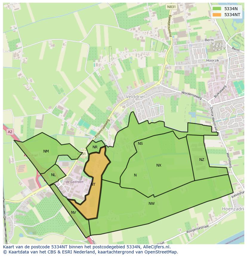 Afbeelding van het postcodegebied 5334 NT op de kaart.
