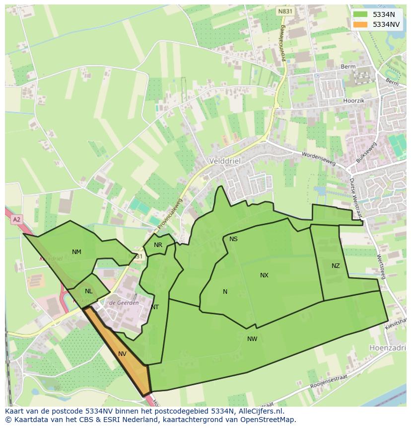 Afbeelding van het postcodegebied 5334 NV op de kaart.
