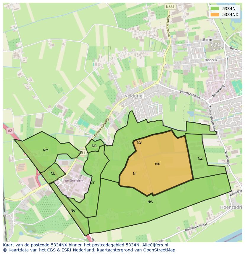Afbeelding van het postcodegebied 5334 NX op de kaart.