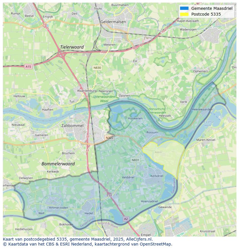 Afbeelding van het postcodegebied 5335 op de kaart.