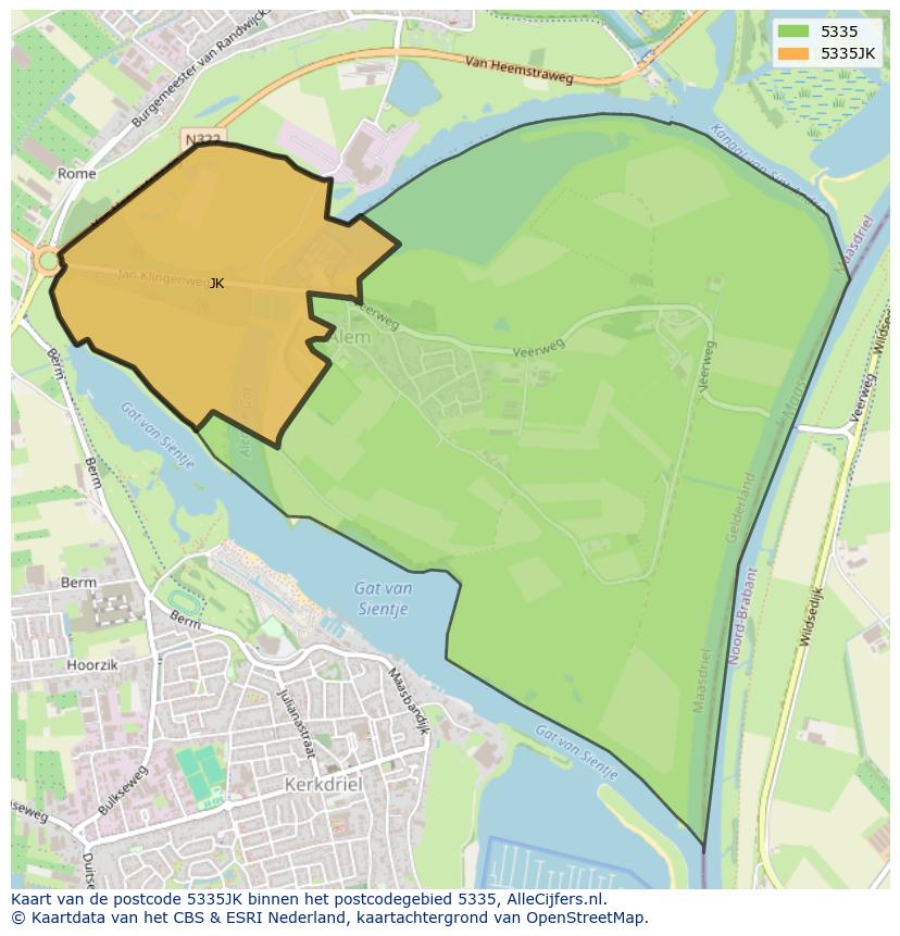 Afbeelding van het postcodegebied 5335 JK op de kaart.