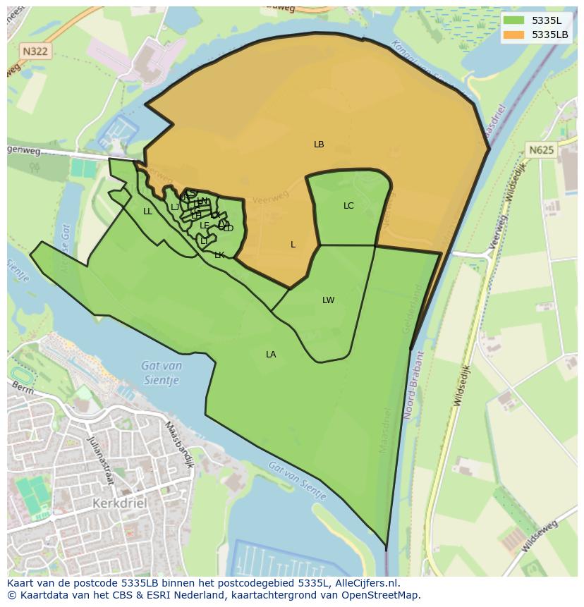 Afbeelding van het postcodegebied 5335 LB op de kaart.