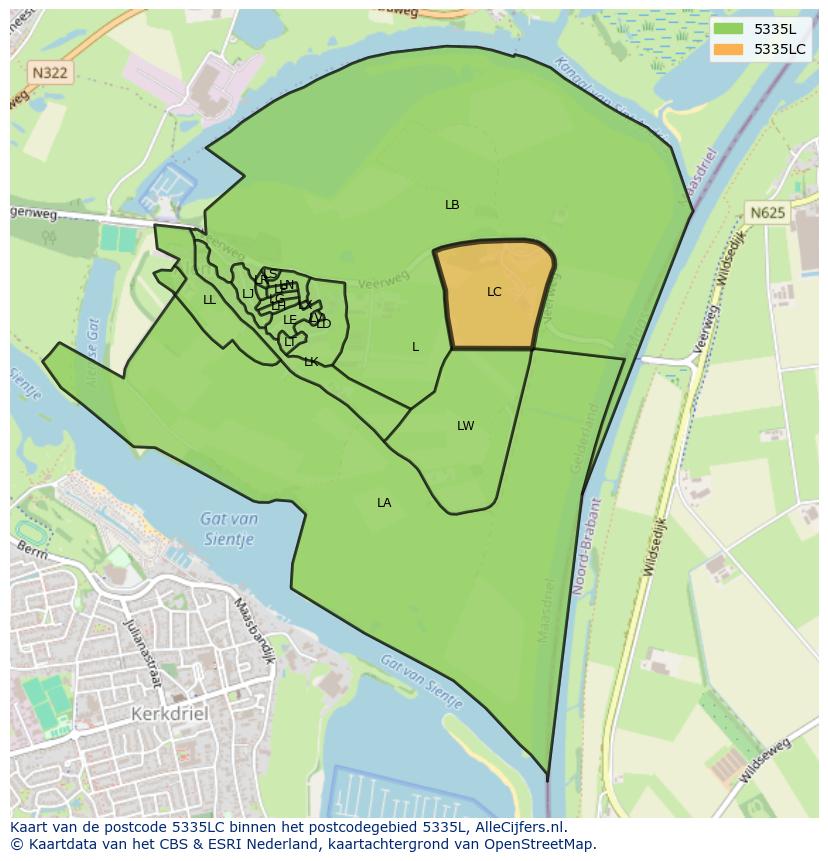 Afbeelding van het postcodegebied 5335 LC op de kaart.