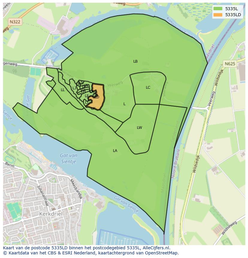 Afbeelding van het postcodegebied 5335 LD op de kaart.