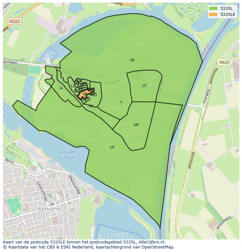 Afbeelding van het postcodegebied 5335 LE op de kaart.