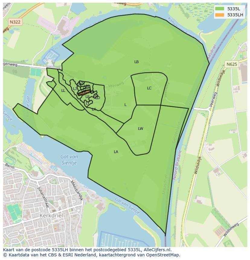 Afbeelding van het postcodegebied 5335 LH op de kaart.