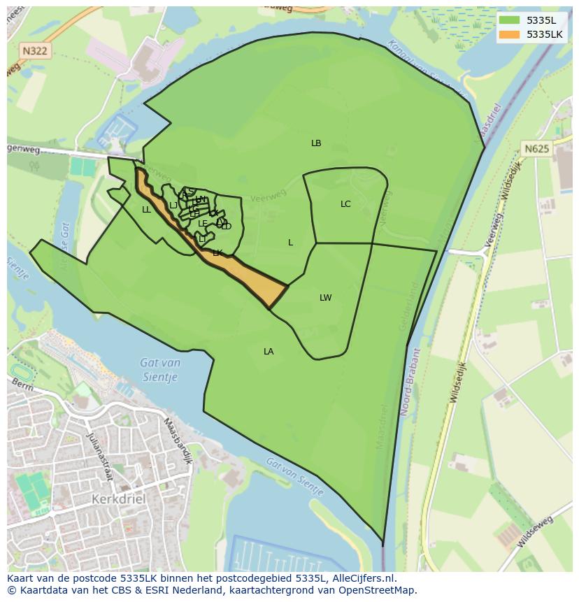 Afbeelding van het postcodegebied 5335 LK op de kaart.