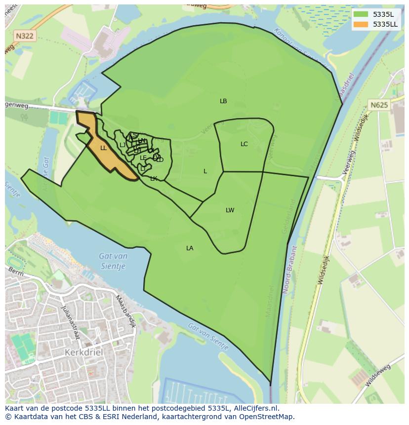 Afbeelding van het postcodegebied 5335 LL op de kaart.