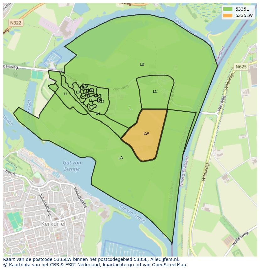 Afbeelding van het postcodegebied 5335 LW op de kaart.