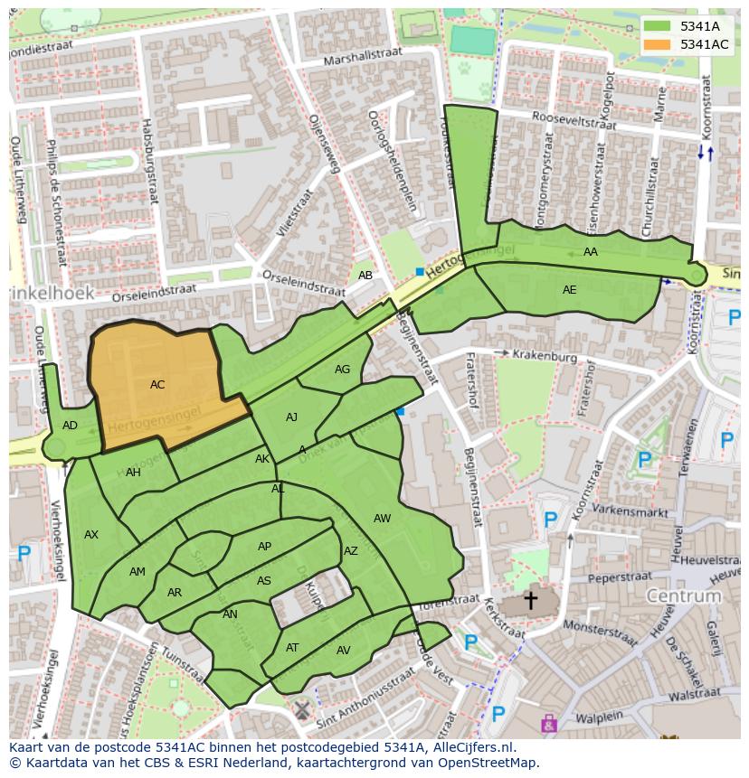 Afbeelding van het postcodegebied 5341 AC op de kaart.