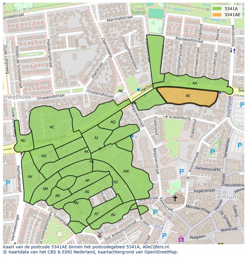 Afbeelding van het postcodegebied 5341 AE op de kaart.