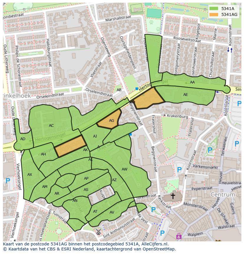 Afbeelding van het postcodegebied 5341 AG op de kaart.
