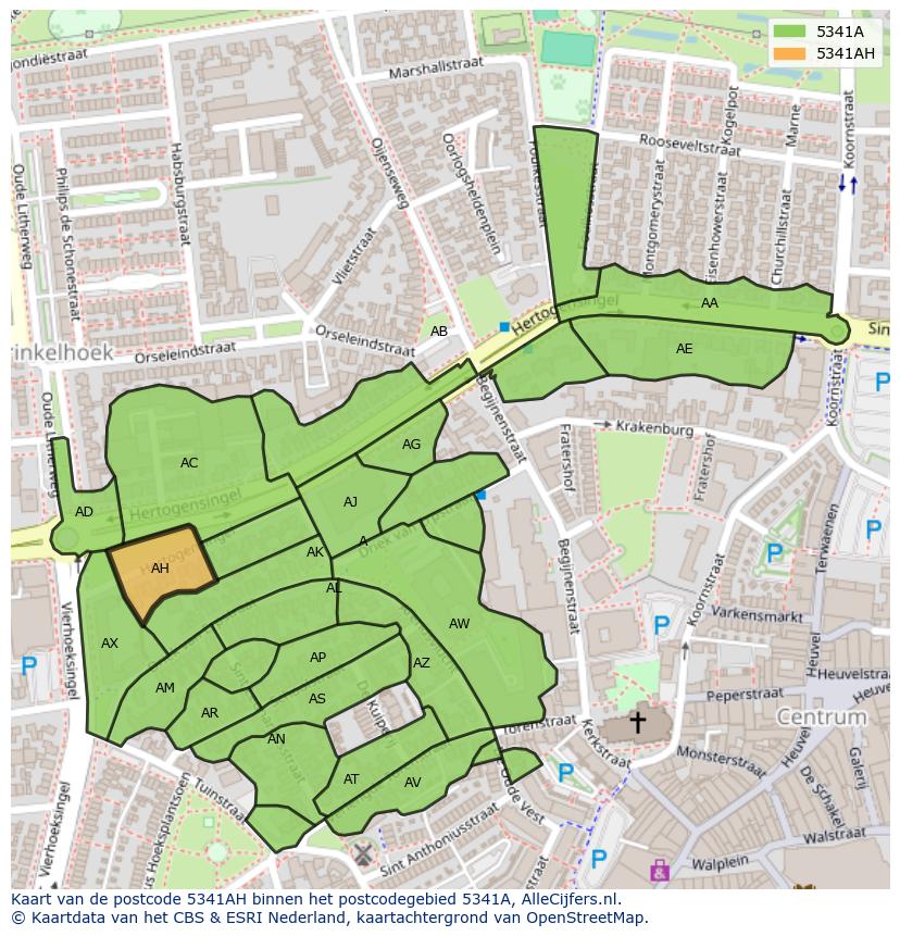 Afbeelding van het postcodegebied 5341 AH op de kaart.